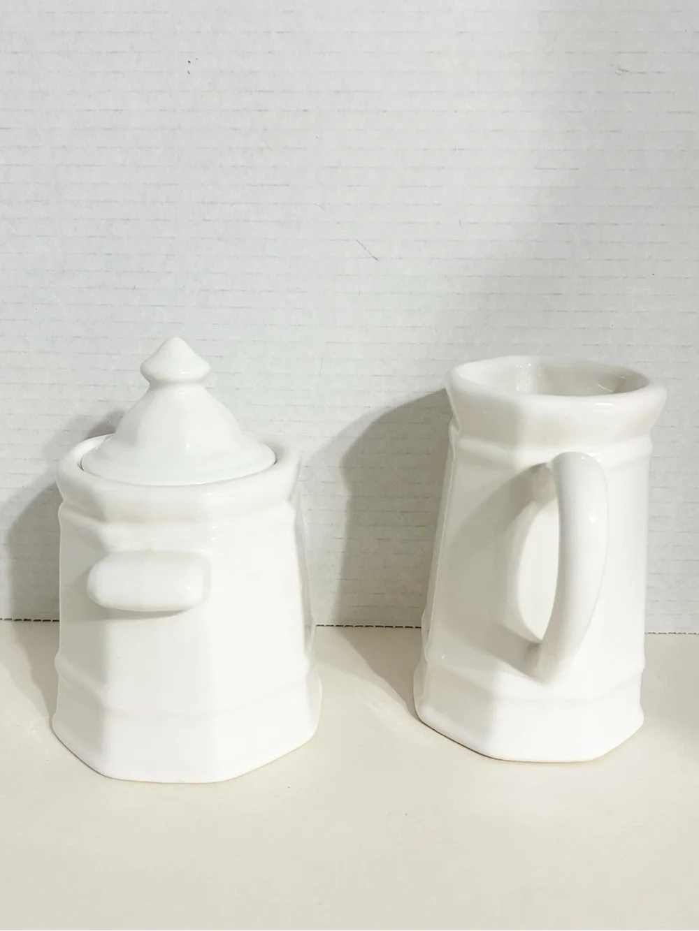 Vintage Pfaltzgraff Heritage White Sugar Bowl with Lid & Creamer Set Made In USA